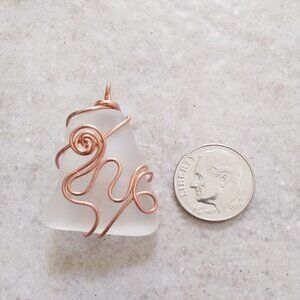 Super Nice! Eclectic Tumbled Glass Pendant! Wire Wrapped w. Copper - Boho Chic